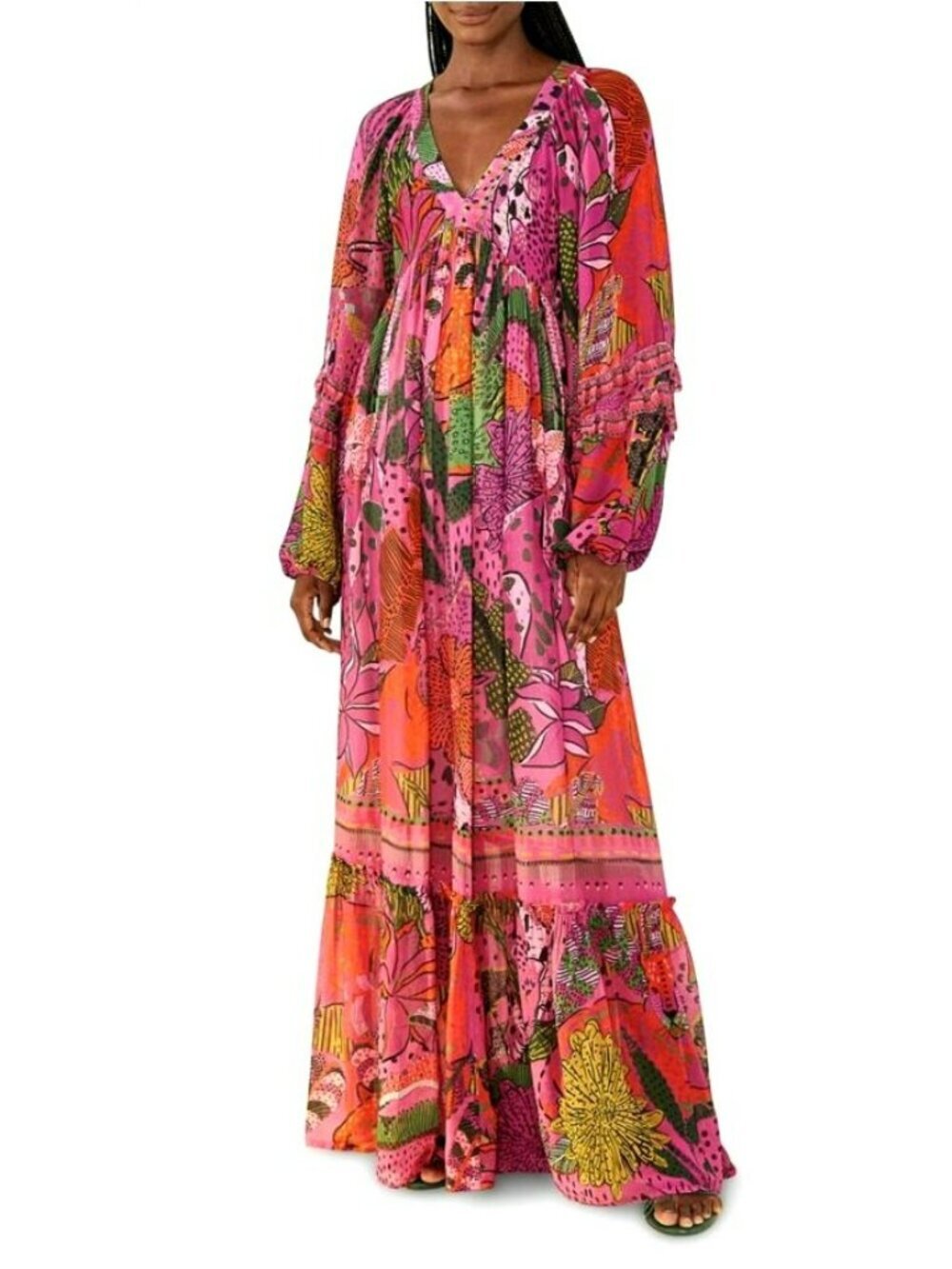 New Farm Rio Cool Leopards Plunge Open-Back Maxi Dress Small New